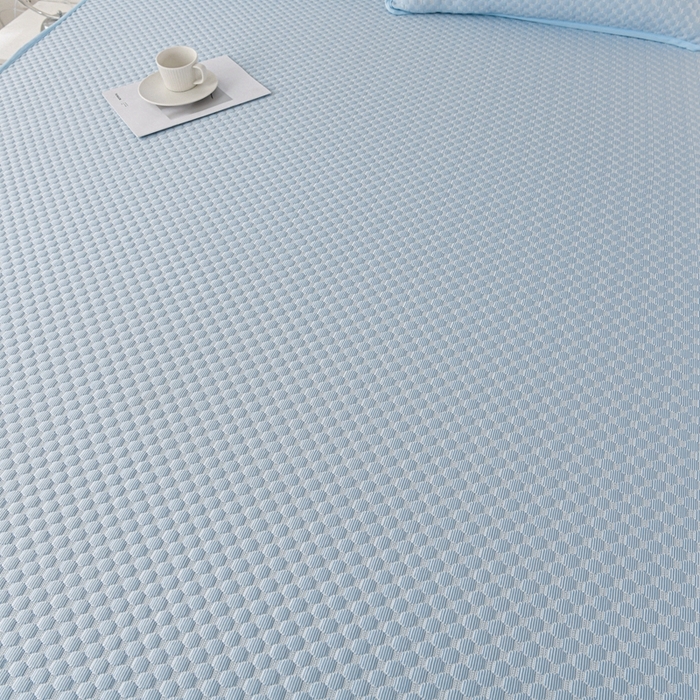 91家纺网 家纺一手货源 找家纺 席匠 2026新款冰豆豆床裙纯色款凉席席子凉席三件套 纯色床笠款-蓝