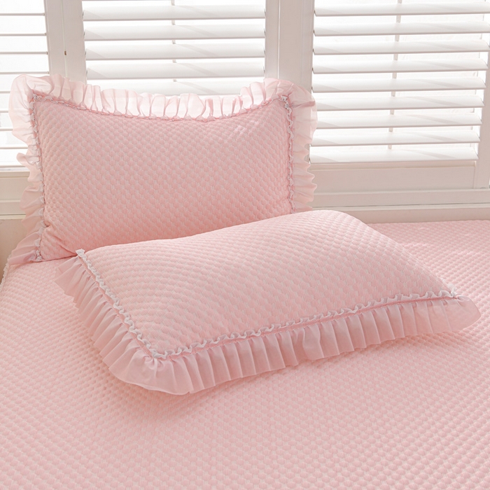 91家纺网 家纺一手货源 找家纺 席匠 2026新款冰豆豆床裙纯色款凉席席子凉席三件套 纯色渐变床裙款-粉