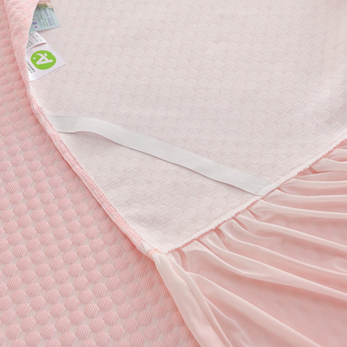 91家纺网 家纺一手货源 找家纺 席匠 2026新款冰豆豆床裙纯色款凉席席子凉席三件套 纯色渐变床裙款-粉