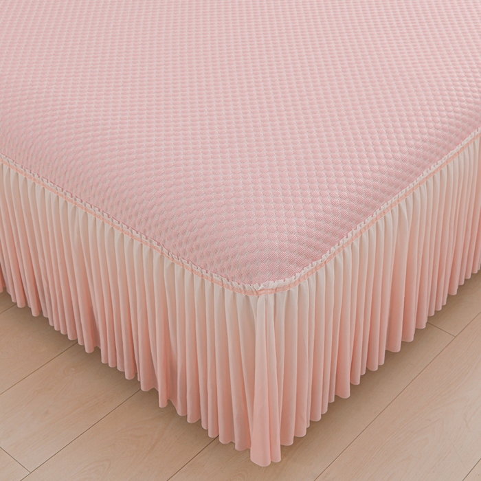 91家纺网 家纺一手货源 找家纺 席匠 2026新款冰豆豆床裙纯色款凉席席子凉席三件套 纯色渐变床裙款-粉