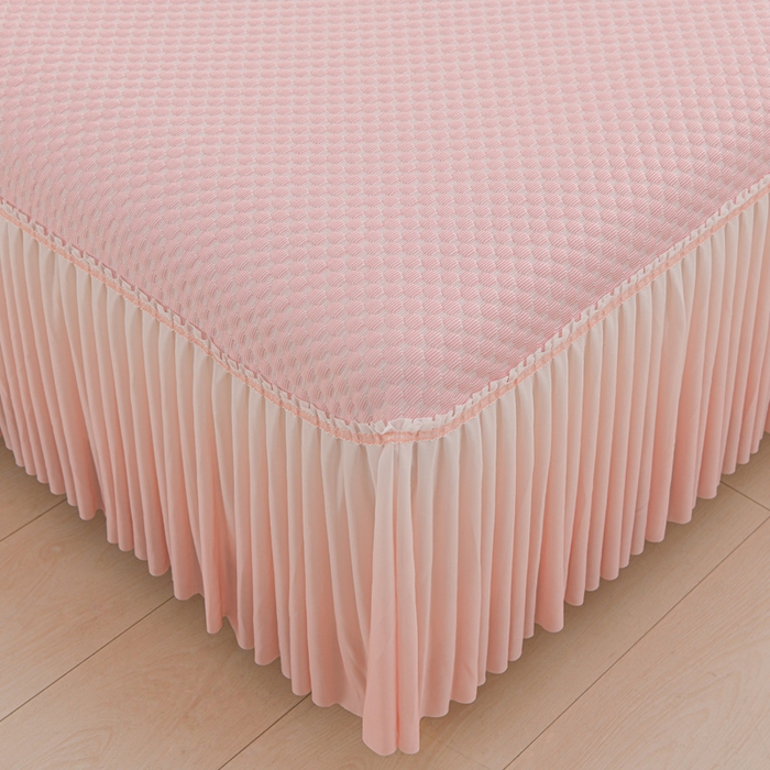 91家纺网 家纺一手货源 找家纺 席匠 2026新款冰豆豆床裙纯色款凉席席子凉席三件套 纯色渐变床裙款-粉