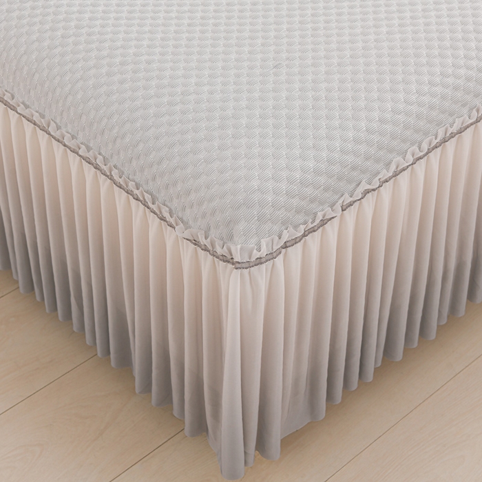 91家纺网 家纺一手货源 找家纺 席匠 2026新款冰豆豆床裙纯色款凉席席子凉席三件套 纯色渐变床裙款-灰