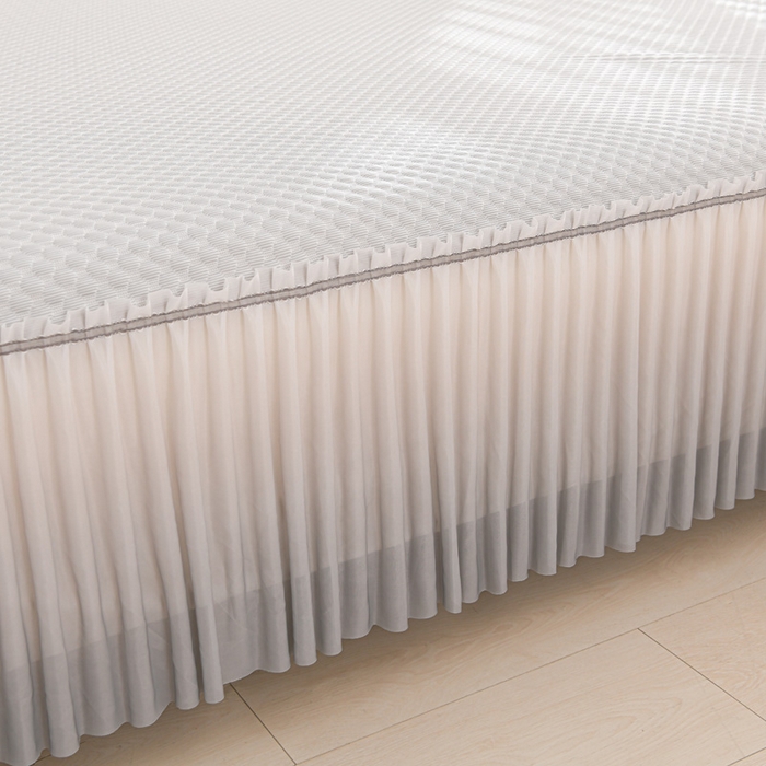 91家纺网 家纺一手货源 找家纺 席匠 2026新款冰豆豆床裙纯色款凉席席子凉席三件套 纯色渐变床裙款-灰