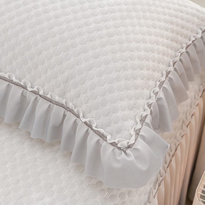 91家纺网 家纺一手货源 找家纺 席匠 2026新款冰豆豆床裙纯色款凉席席子凉席三件套 纯色渐变床裙款-灰