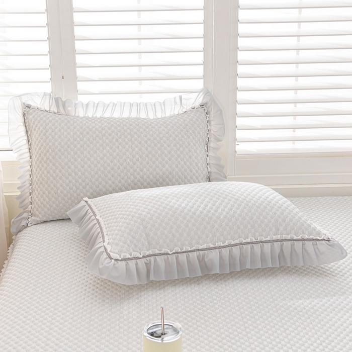 91家纺网 家纺一手货源 找家纺 席匠 2026新款冰豆豆床裙纯色款凉席席子凉席三件套 纯色渐变床裙款-灰