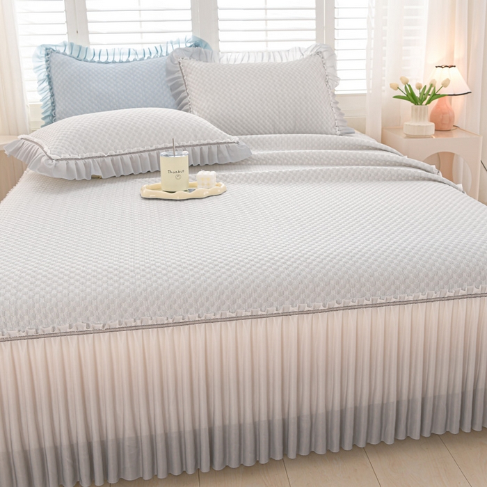 91家纺网 家纺一手货源 找家纺 席匠 2026新款冰豆豆床裙纯色款凉席席子凉席三件套 纯色渐变床裙款-灰