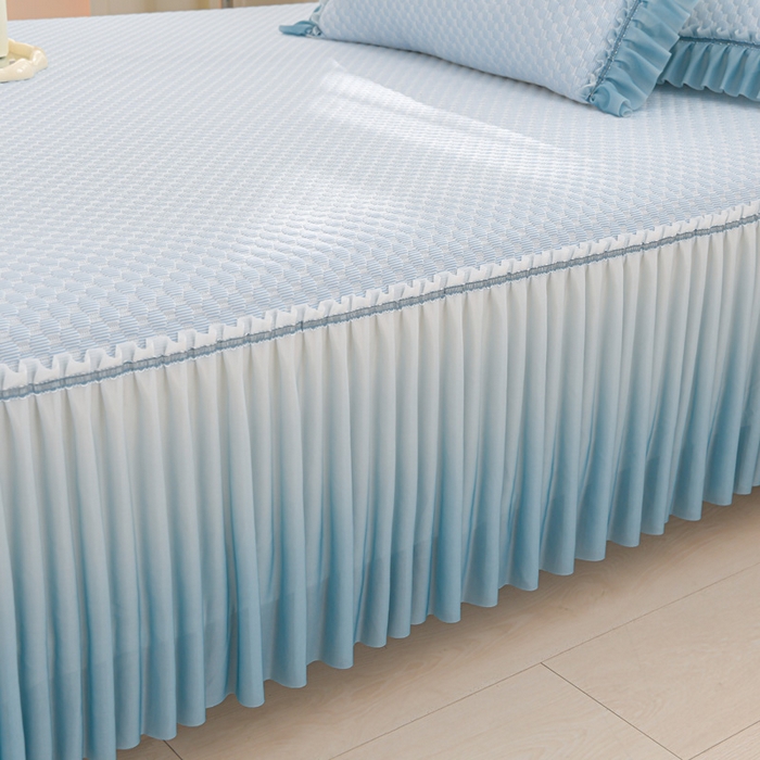 91家纺网 家纺一手货源 找家纺 席匠 2026新款冰豆豆床裙纯色款凉席席子凉席三件套 纯色渐变床裙款-蓝