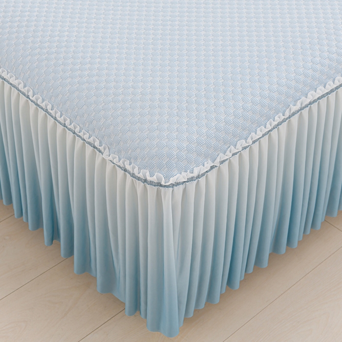 91家纺网 家纺一手货源 找家纺 席匠 2026新款冰豆豆床裙纯色款凉席席子凉席三件套 纯色渐变床裙款-蓝