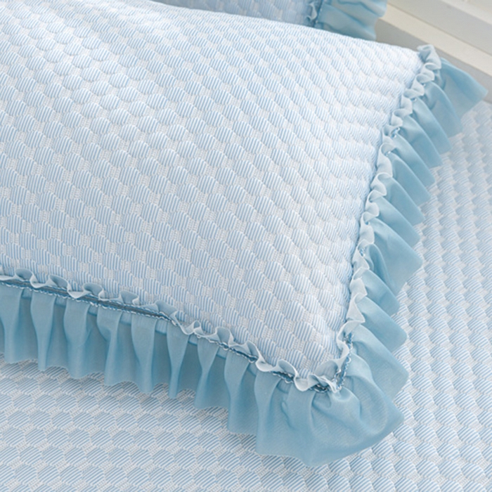 91家纺网 家纺一手货源 找家纺 席匠 2026新款冰豆豆床裙纯色款凉席席子凉席三件套 纯色渐变床裙款-蓝