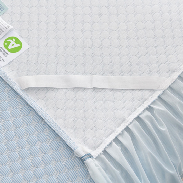 91家纺网 家纺一手货源 找家纺 席匠 2026新款冰豆豆床裙纯色款凉席席子凉席三件套 纯色渐变床裙款-蓝