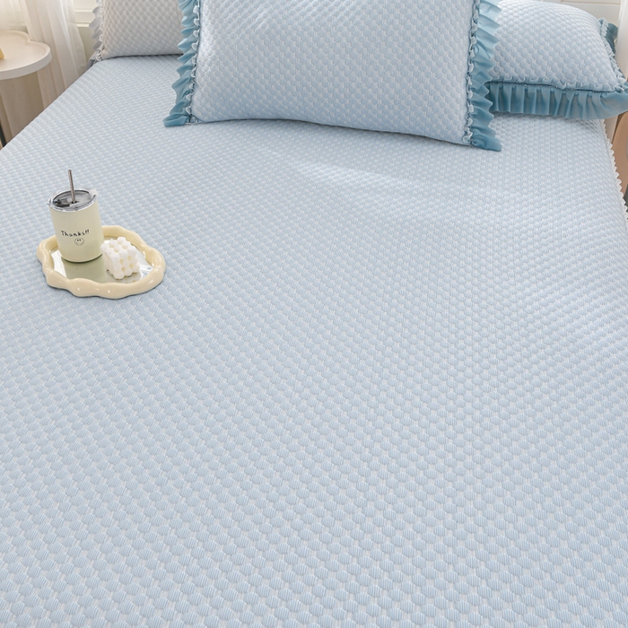 91家纺网 家纺一手货源 找家纺 席匠 2026新款冰豆豆床裙纯色款凉席席子凉席三件套 纯色渐变床裙款-蓝