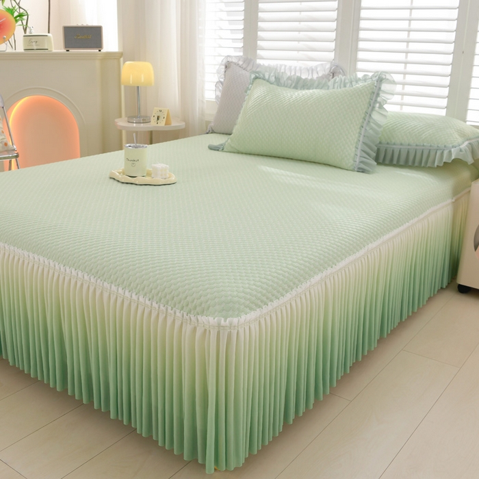 席匠 2026新款冰豆豆床裙纯色款凉席席子凉席三件套 纯色渐变床裙款-绿