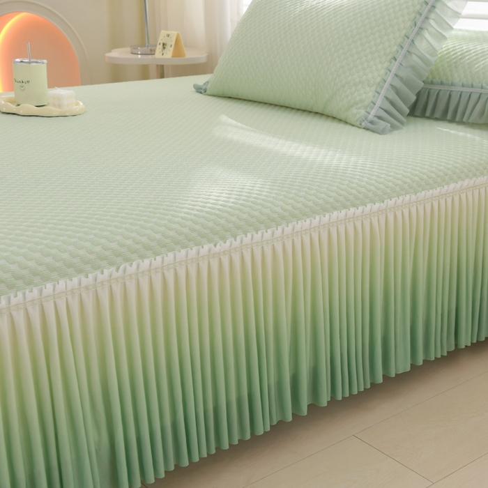 91家纺网 家纺一手货源 找家纺 席匠 2026新款冰豆豆床裙纯色款凉席席子凉席三件套 纯色渐变床裙款-绿