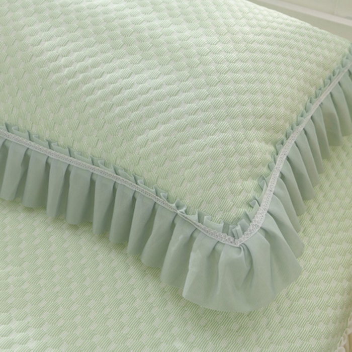 91家纺网 家纺一手货源 找家纺 席匠 2026新款冰豆豆床裙纯色款凉席席子凉席三件套 纯色渐变床裙款-绿