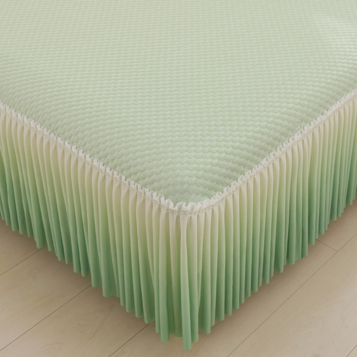 91家纺网 家纺一手货源 找家纺 席匠 2026新款冰豆豆床裙纯色款凉席席子凉席三件套 纯色渐变床裙款-绿