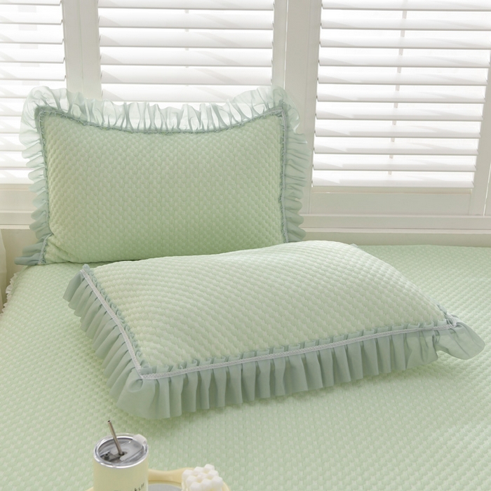 91家纺网 家纺一手货源 找家纺 席匠 2026新款冰豆豆床裙纯色款凉席席子凉席三件套 纯色渐变床裙款-绿