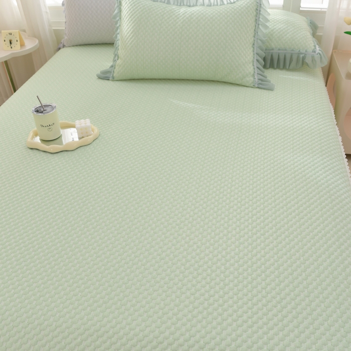 91家纺网 家纺一手货源 找家纺 席匠 2026新款冰豆豆床裙纯色款凉席席子凉席三件套 纯色渐变床裙款-绿