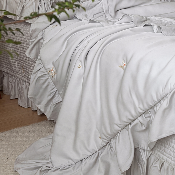 91家纺网 家纺一手货源 找家纺 上喜 2026新款天丝小花刺绣夏被夏凉被空调被四件套 灰色