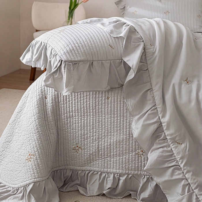 91家纺网 家纺一手货源 找家纺 上喜 2026新款天丝小花刺绣夏被夏凉被空调被四件套 灰色