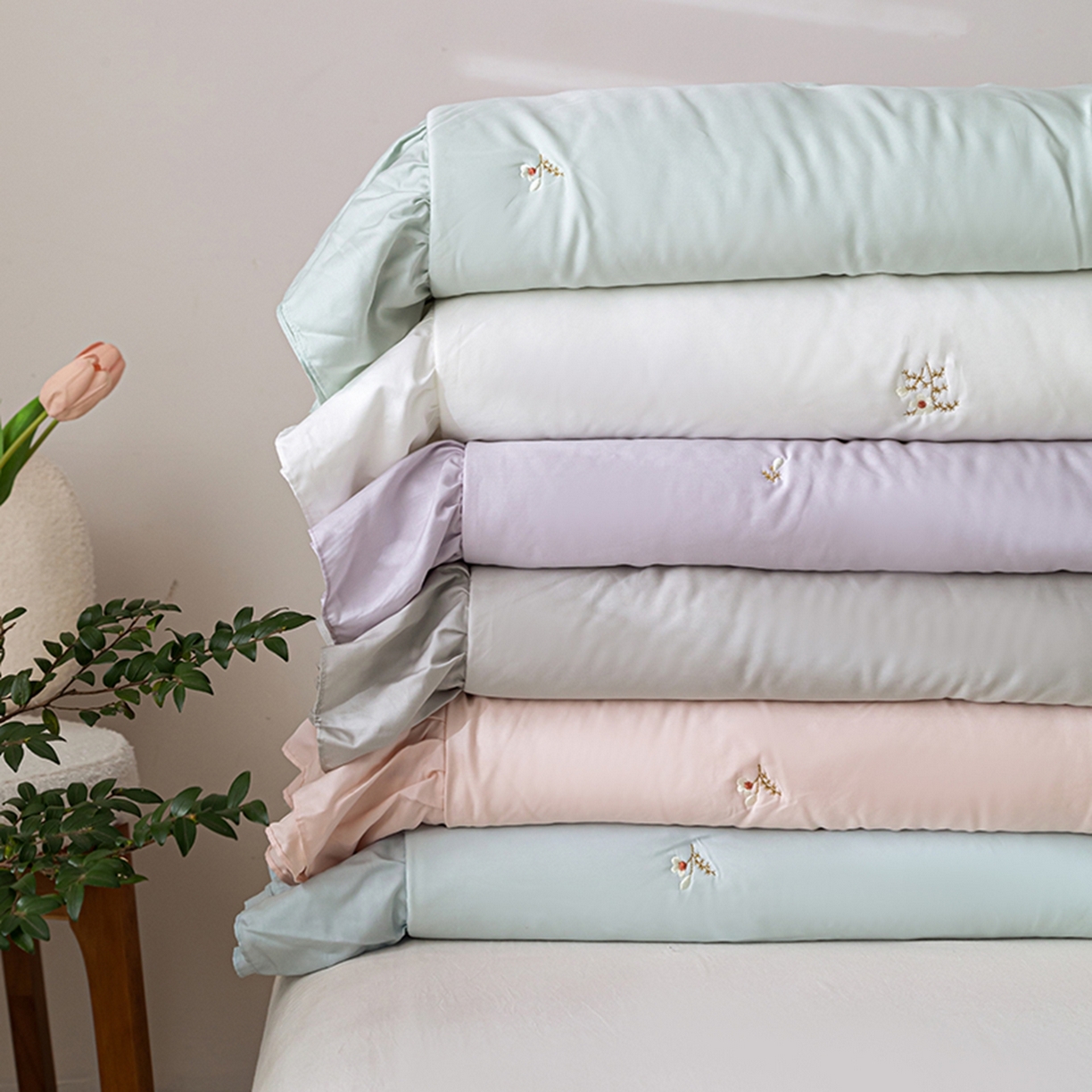 上喜 2026新款天丝小花刺绣夏被夏凉被空调被四件套 组合图（仅供展示不可下单）