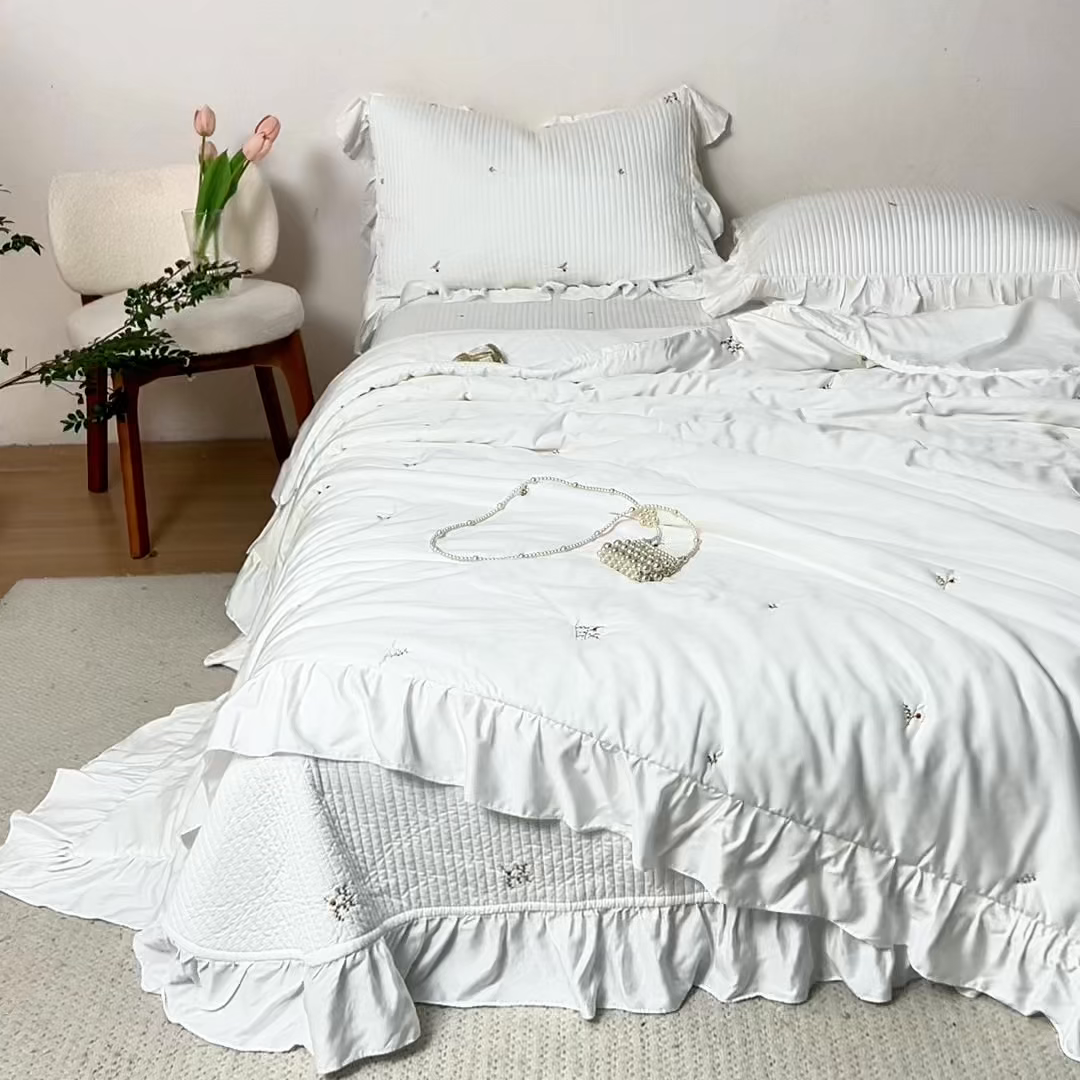 91家纺网 家纺一手货源 找家纺 （总）上喜 2026新款天丝小花刺绣夏被夏凉被空调被四件套