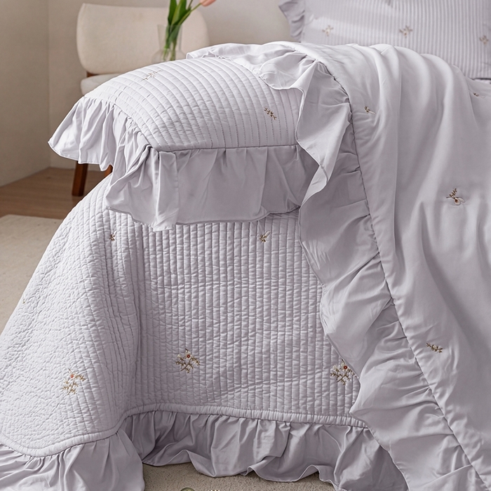 91家纺网 家纺一手货源 找家纺 上喜 2026新款天丝小花刺绣夏被夏凉被空调被四件套 紫色