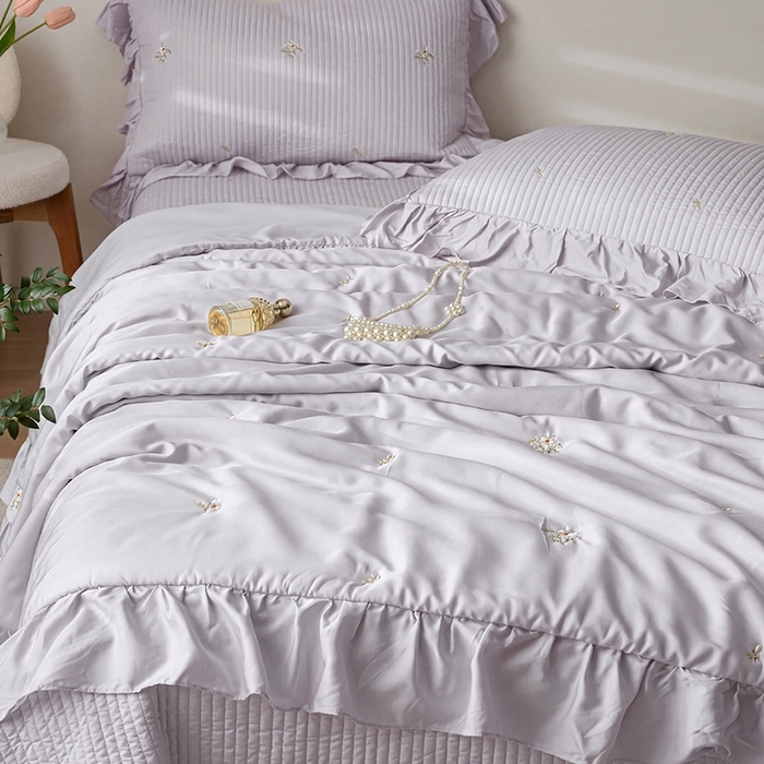 91家纺网 家纺一手货源 找家纺 上喜 2026新款天丝小花刺绣夏被夏凉被空调被四件套 紫色