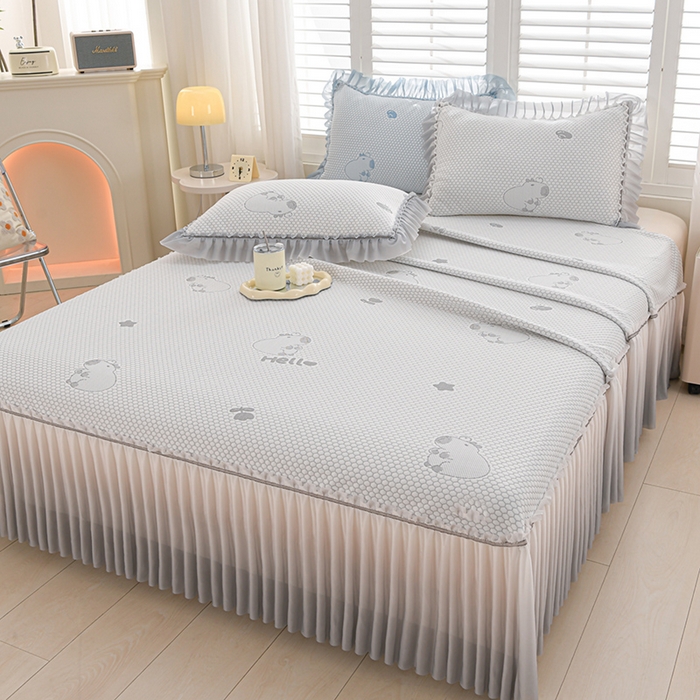 91家纺网 家纺一手货源 找家纺 席匠 2026新款冰豆豆床裙卡通款凉席席子凉席三件套 卡比巴拉渐变款-灰