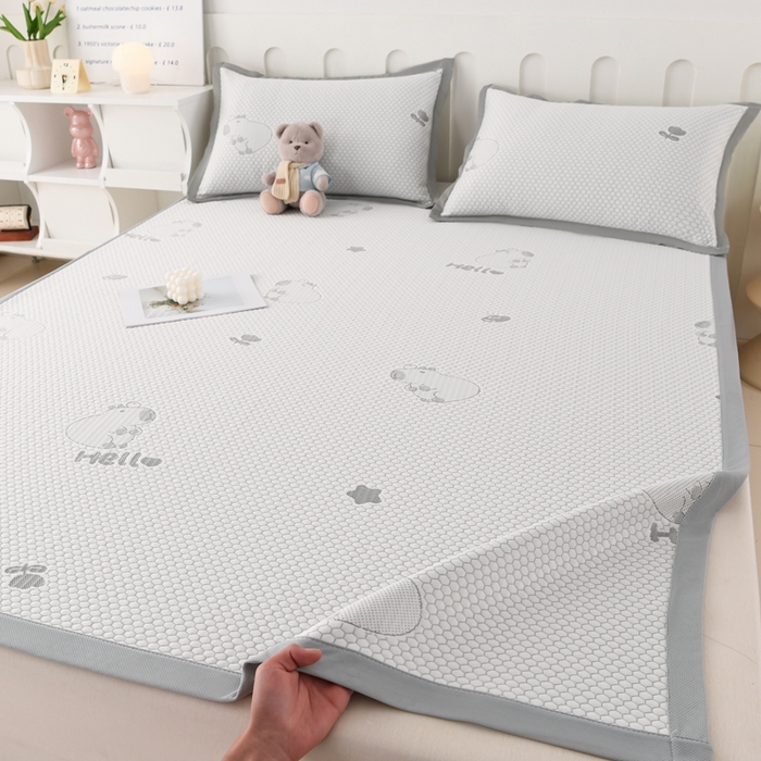 席匠 2026新款冰豆豆床裙卡通款凉席席子凉席三件套 卡比巴拉床席款-灰