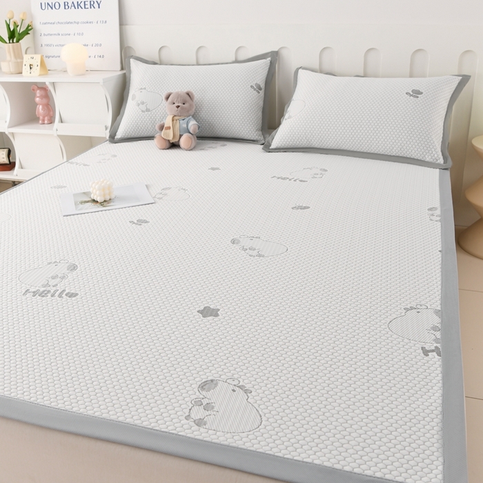 91家纺网 家纺一手货源 找家纺 席匠 2026新款冰豆豆床裙卡通款凉席席子凉席三件套 卡比巴拉床席款-灰