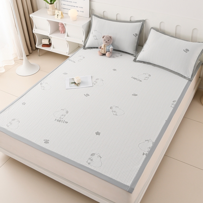 91家纺网 家纺一手货源 找家纺 席匠 2026新款冰豆豆床裙卡通款凉席席子凉席三件套 卡比巴拉床席款-灰