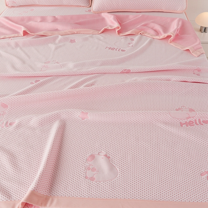 91家纺网 家纺一手货源 找家纺 席匠 2026新款冰豆豆床裙卡通款凉席席子凉席三件套 卡比巴拉床笠款-粉