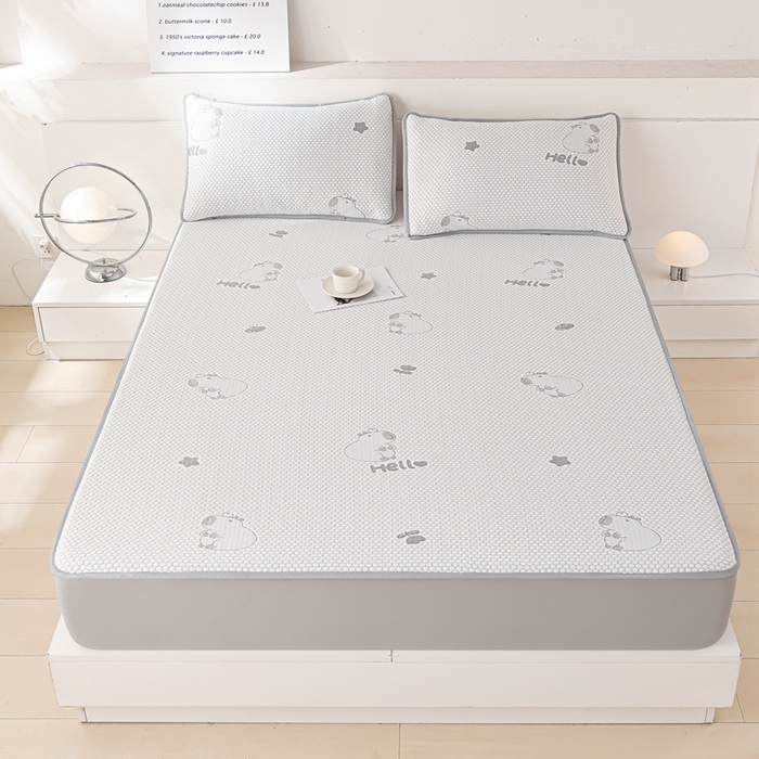 91家纺网 家纺一手货源 找家纺 席匠 2026新款冰豆豆床裙卡通款凉席席子凉席三件套 卡比巴拉床笠款-灰