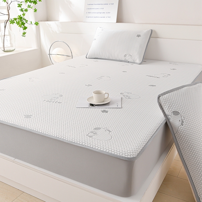 91家纺网 家纺一手货源 找家纺 席匠 2026新款冰豆豆床裙卡通款凉席席子凉席三件套 卡比巴拉床笠款-灰