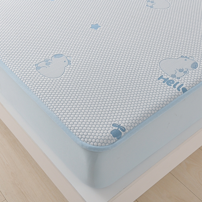 91家纺网 家纺一手货源 找家纺 席匠 2026新款冰豆豆床裙卡通款凉席席子凉席三件套 卡比巴拉床笠款-蓝