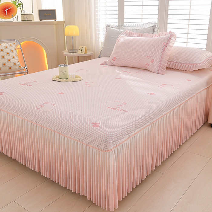 91家纺网 家纺一手货源 找家纺 席匠 2026新款冰豆豆床裙卡通款凉席席子凉席三件套 卡比巴拉渐变款-粉