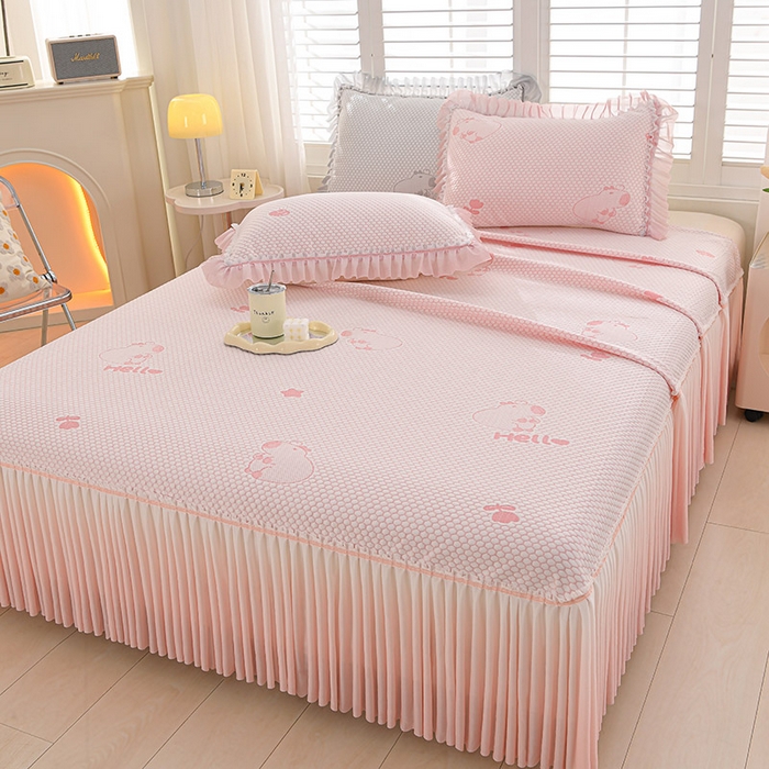 席匠 2026新款冰豆豆床裙卡通款凉席席子凉席三件套 卡比巴拉渐变款-粉
