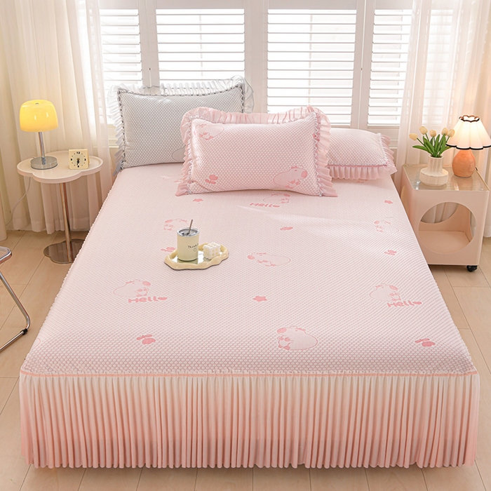 91家纺网 家纺一手货源 找家纺 席匠 2026新款冰豆豆床裙卡通款凉席席子凉席三件套 卡比巴拉渐变款-粉