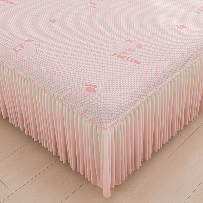 91家纺网 家纺一手货源 找家纺 席匠 2026新款冰豆豆床裙卡通款凉席席子凉席三件套 卡比巴拉渐变款-粉