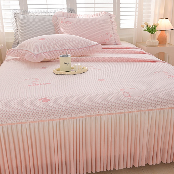 91家纺网 家纺一手货源 找家纺 席匠 2026新款冰豆豆床裙卡通款凉席席子凉席三件套 卡比巴拉渐变款-粉