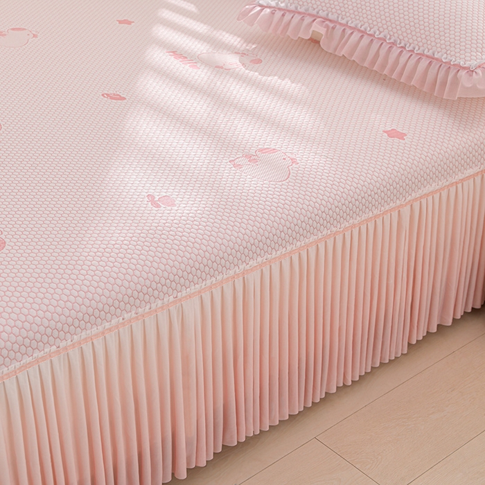 91家纺网 家纺一手货源 找家纺 席匠 2026新款冰豆豆床裙卡通款凉席席子凉席三件套 卡比巴拉渐变款-粉