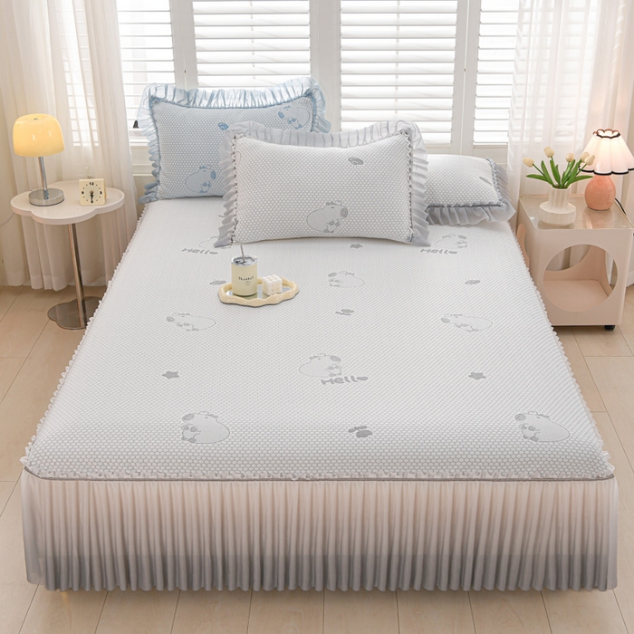 91家纺网 家纺一手货源 找家纺 席匠 2026新款冰豆豆床裙卡通款凉席席子凉席三件套 卡比巴拉渐变款-灰