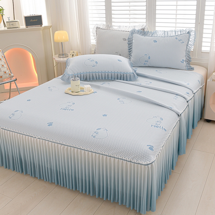 席匠 2026新款冰豆豆床裙卡通款凉席席子凉席三件套 卡比巴拉渐变款-蓝