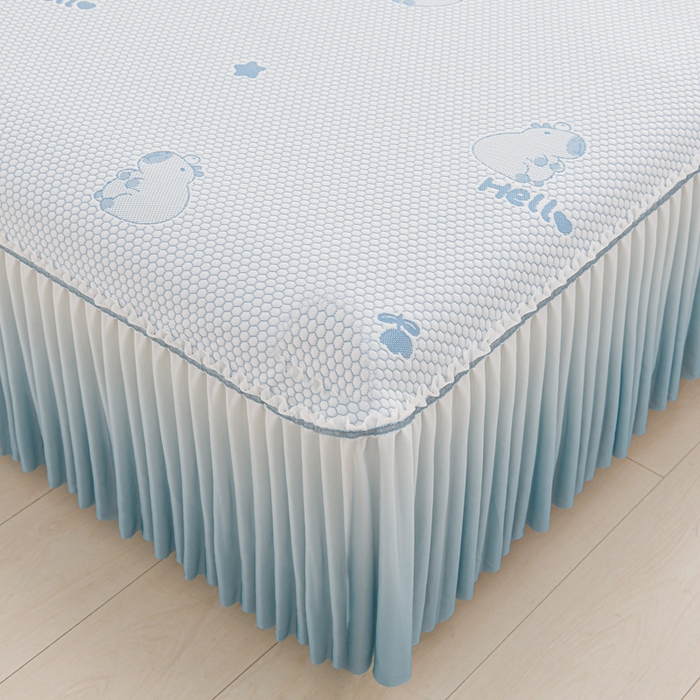 91家纺网 家纺一手货源 找家纺 席匠 2026新款冰豆豆床裙卡通款凉席席子凉席三件套 卡比巴拉渐变款-蓝