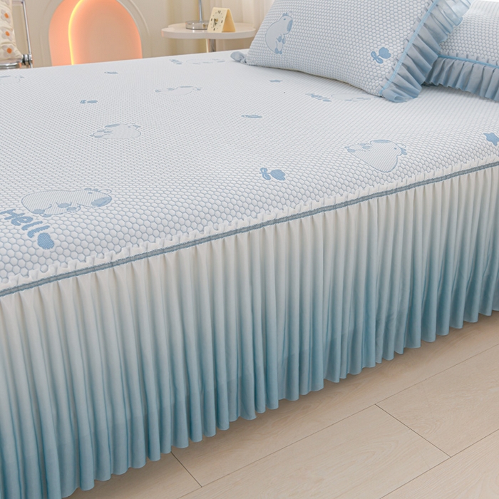 91家纺网 家纺一手货源 找家纺 席匠 2026新款冰豆豆床裙卡通款凉席席子凉席三件套 卡比巴拉渐变款-蓝