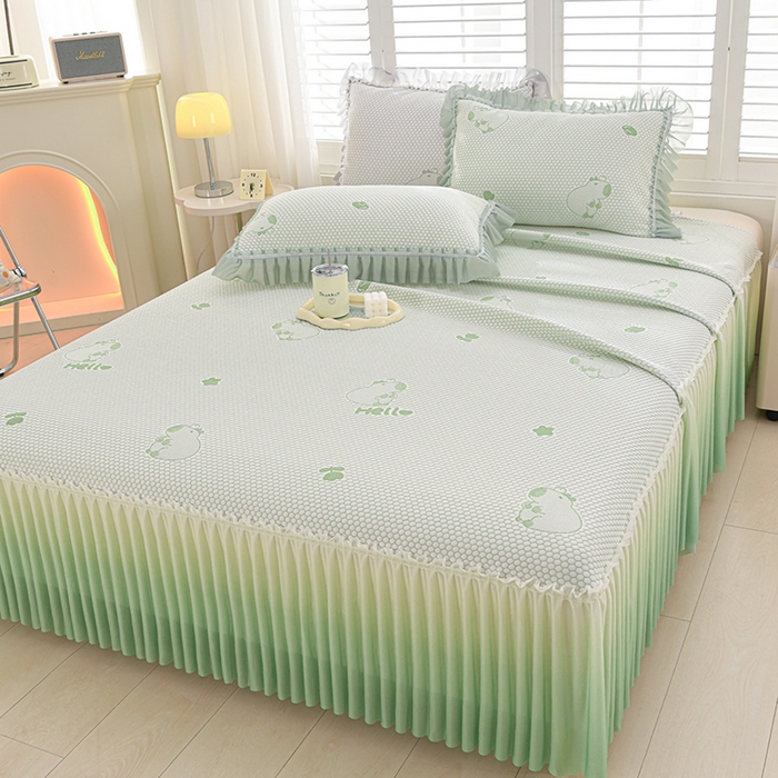 席匠 2026新款冰豆豆床裙卡通款凉席席子凉席三件套 卡比巴拉渐变款-绿