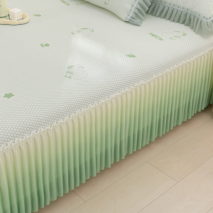 91家纺网 家纺一手货源 找家纺 席匠 2026新款冰豆豆床裙卡通款凉席席子凉席三件套 卡比巴拉渐变款-绿