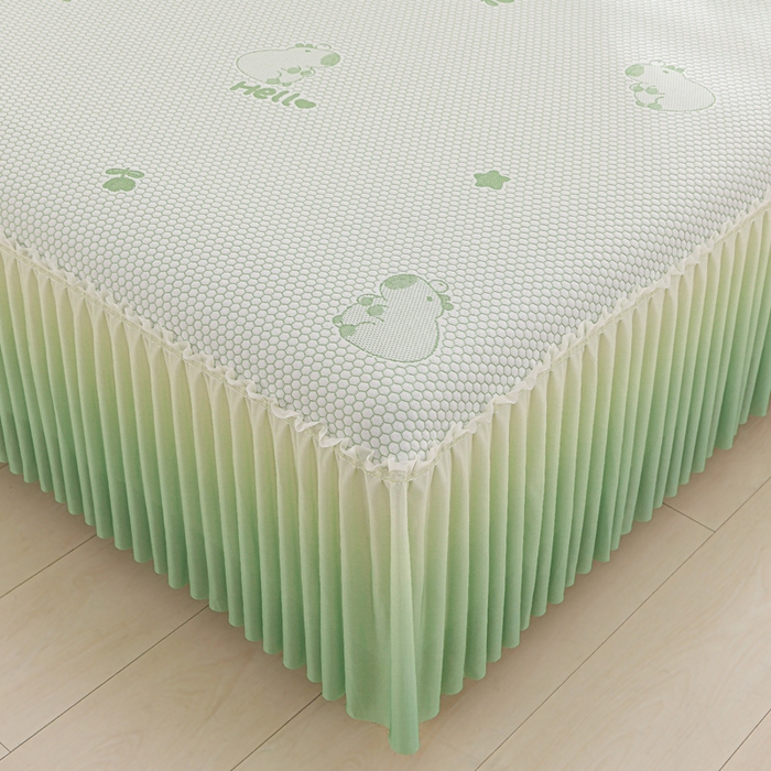 91家纺网 家纺一手货源 找家纺 席匠 2026新款冰豆豆床裙卡通款凉席席子凉席三件套 卡比巴拉渐变款-绿