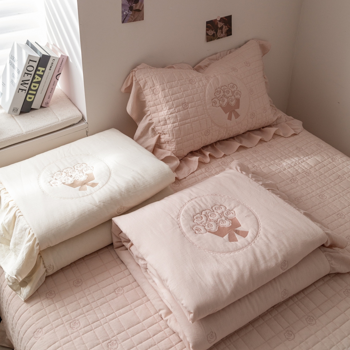 上喜 2026新款全棉泡芙棉夏被夏凉被空调被四件套-玫瑰故事 组合图（仅供展示不可下单）