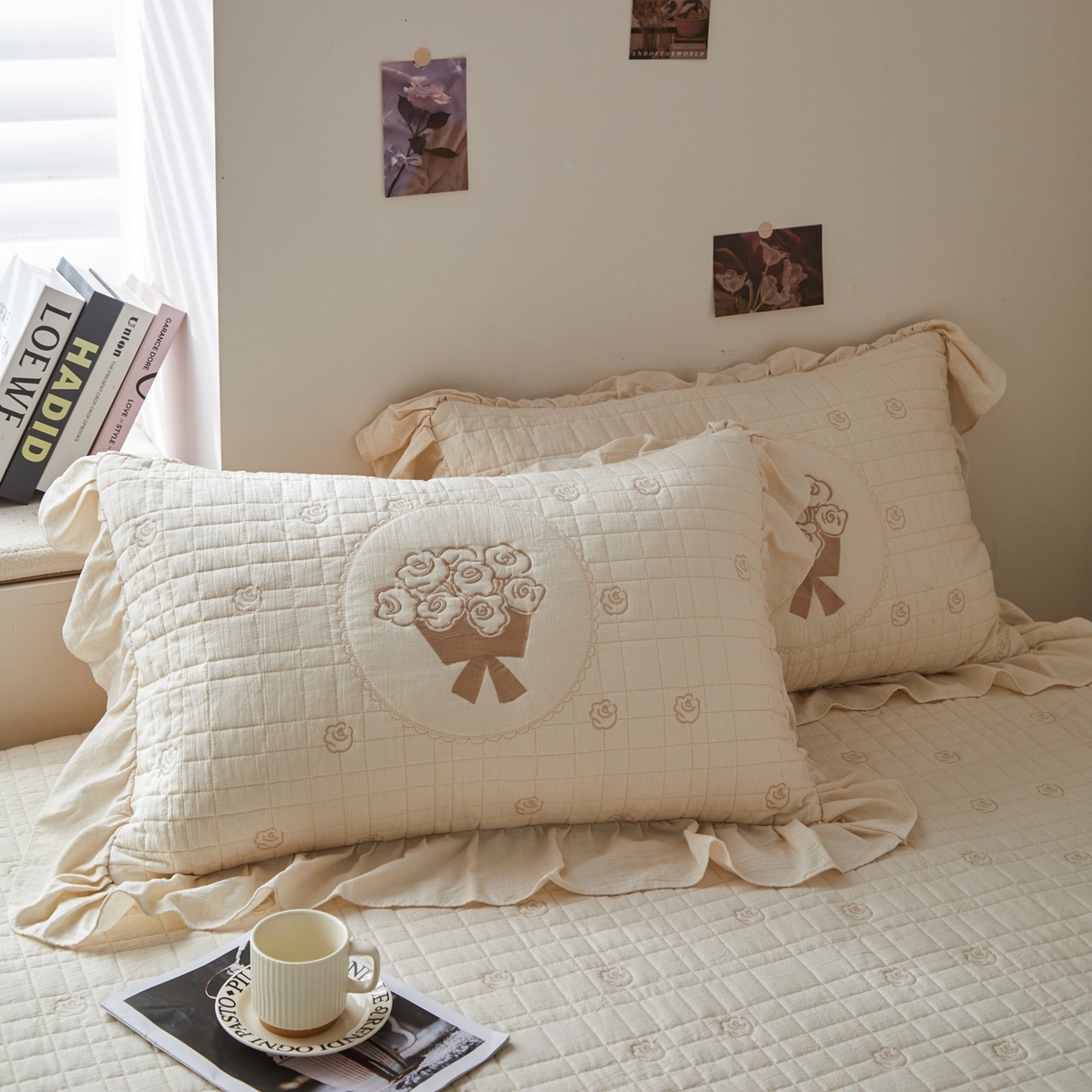 91家纺网 家纺一手货源 找家纺 上喜 2026新款全棉泡芙棉夏被夏凉被空调被四件套-玫瑰故事 玫瑰故事-米白